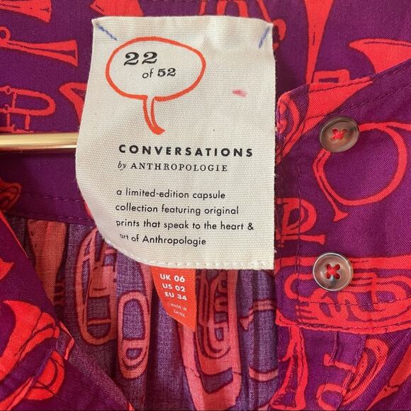 Anthropologie Toot Your Horn 22 of 52 Conversations Instrumet Shirt Blouse 2 XS - Picture 6 of 9